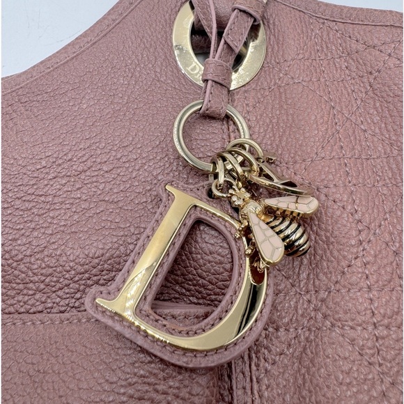 Auth Christian Dior Cannage Quilted Metallic Mauve Pink Leather Bee Hobo Tote - Picture 4 of 15